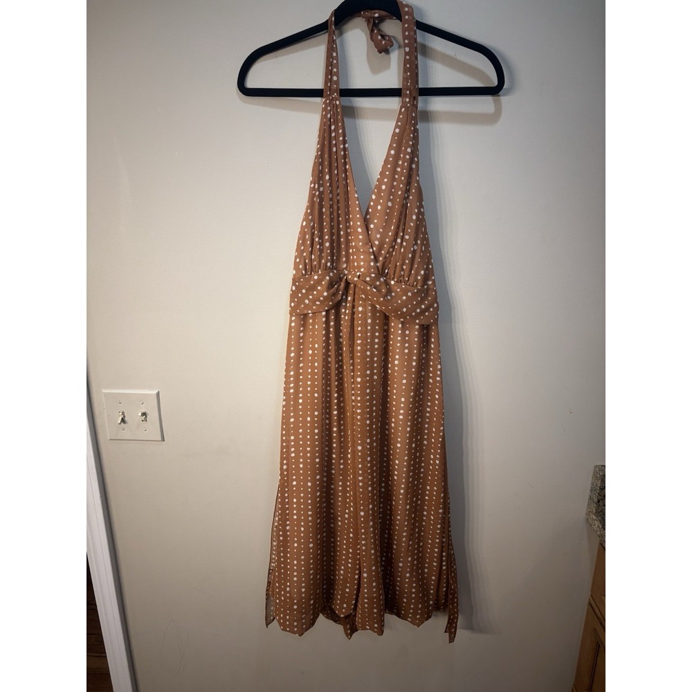 Rabbit Rabbit Rabbit Designs Halter Dress‎ Brown White Polka Dot Size 12 Retro